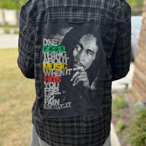 Bob Marley Flannel Shirt upcycled unisex Size Medium M
